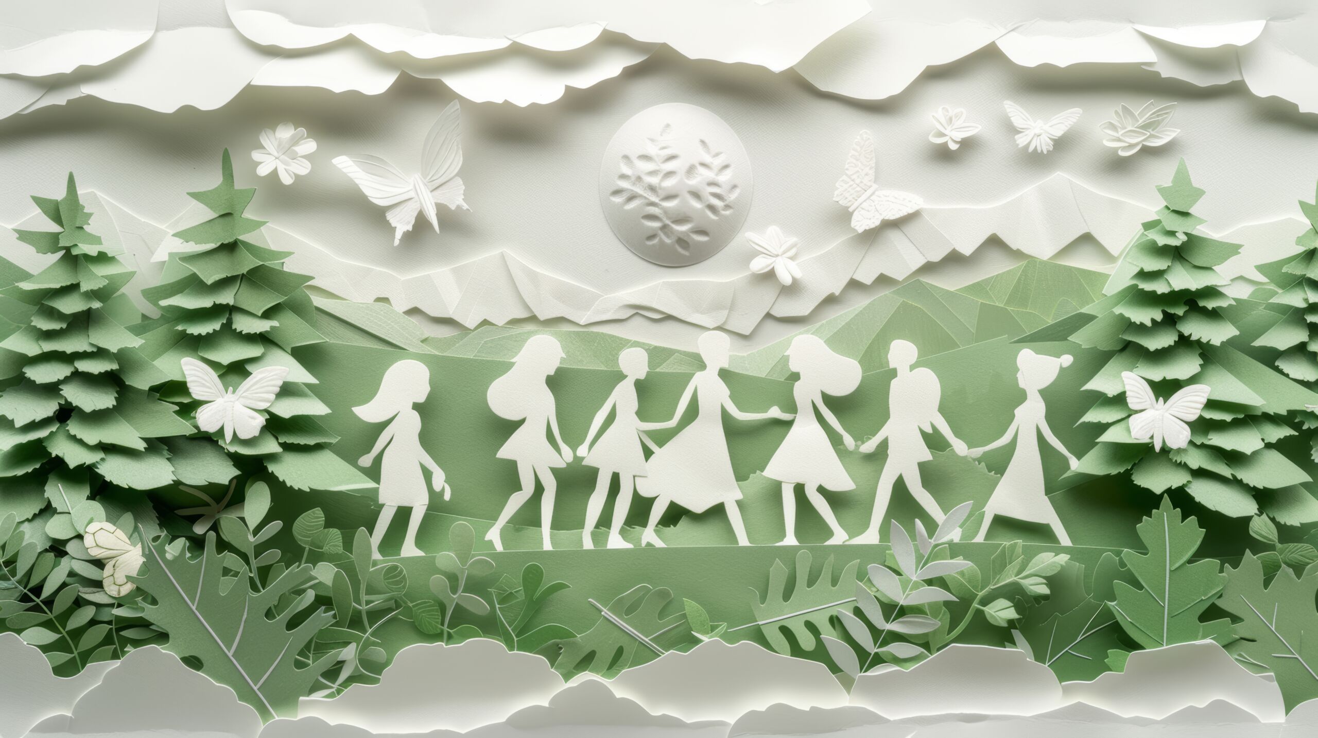 Sustainable ESG Green Concept with Paper Art Collage Depicting Nature, Community, and Environmental Harmony
